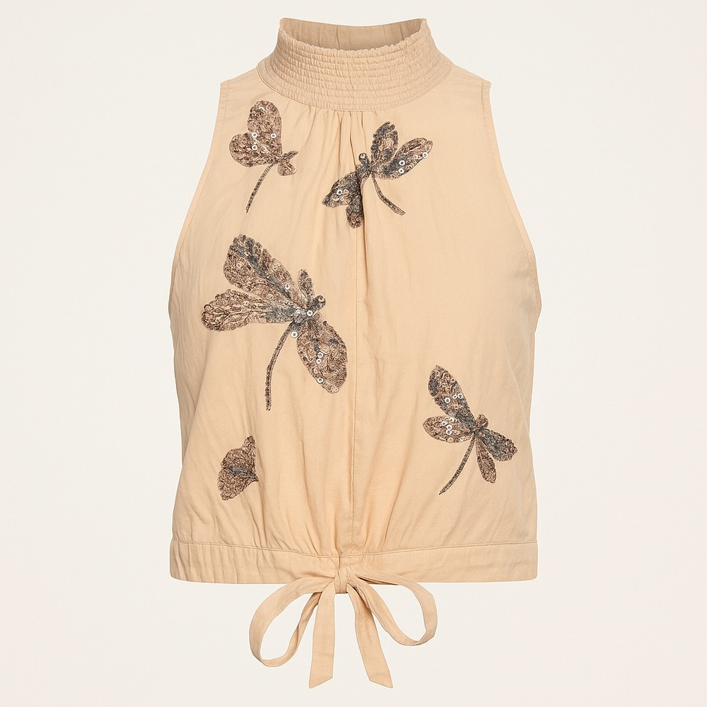 Free People Garden Dragonfly Embroidered Sequin Tank Top Size S